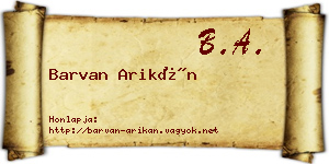 Barvan Arikán névjegykártya